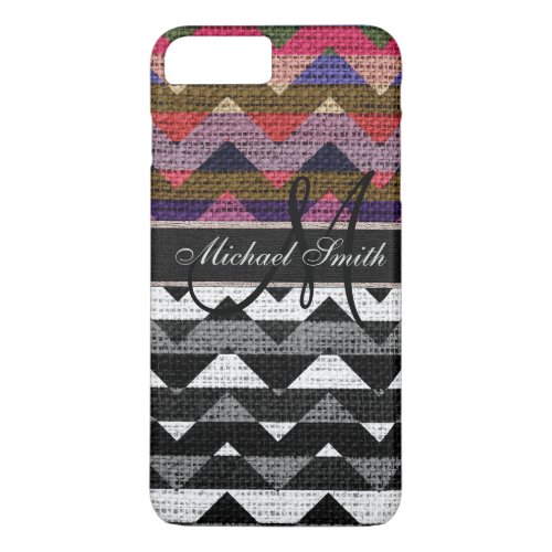 Monogram Colorful Chevron Zigzag Burlap Jute 11 iPhone 8 Plus7 Plus Case