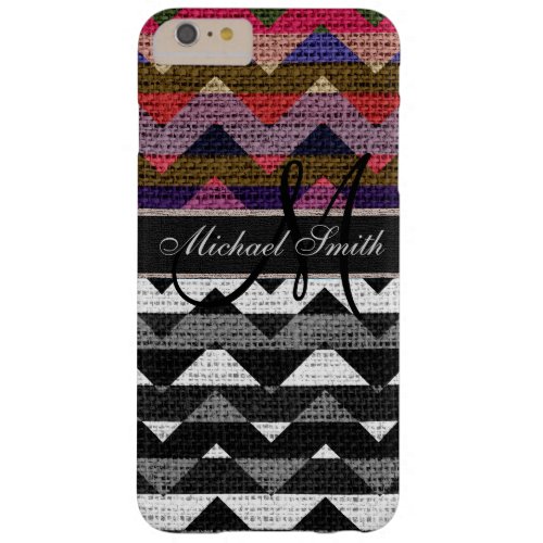 Monogram Colorful Chevron Zigzag Burlap Jute 11 Barely There iPhone 6 Plus Case