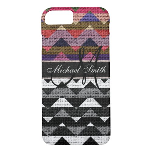 Monogram Colorful Chevron Zigzag Burlap Jute 11 iPhone 87 Case