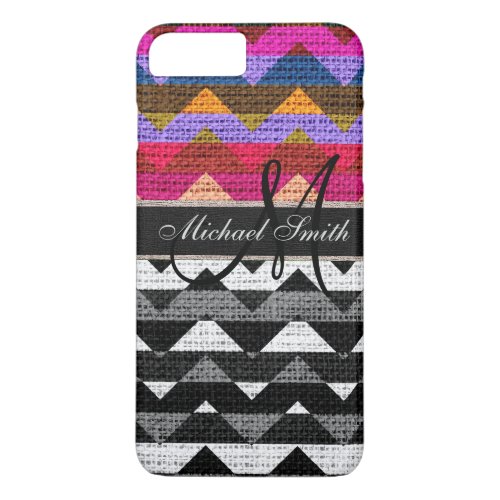 Monogram Colorful Chevron Zigzag Burlap Jute 12 iPhone 8 Plus7 Plus Case