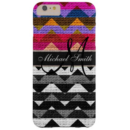 Monogram Colorful Chevron Zigzag Burlap Jute 12 Barely There iPhone 6 Plus Case