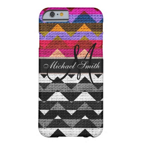 Monogram Colorful Chevron Zigzag Burlap Jute 12 Barely There iPhone 6 Case