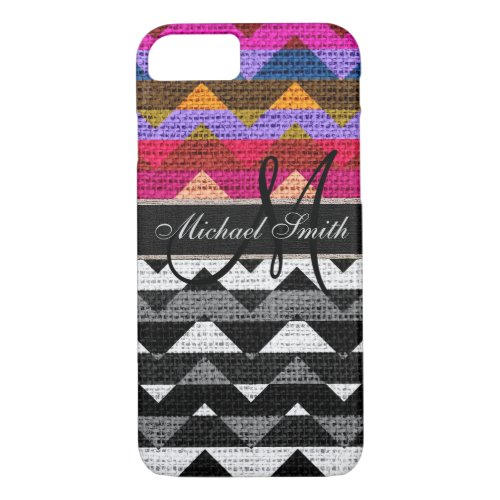 Monogram Colorful Chevron Zigzag Burlap Jute 12 iPhone 87 Case