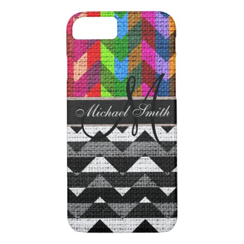 Monogram Colorful Chevron Zigzag Burlap Jute 2 iPhone 87 Case