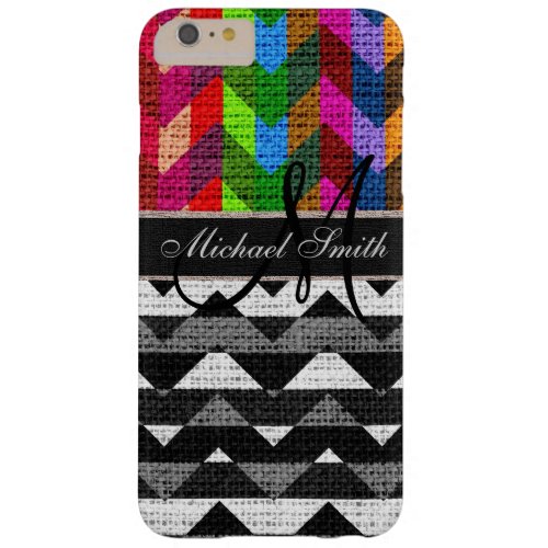 Monogram Colorful Chevron Zigzag Burlap Jute 2 Barely There iPhone 6 Plus Case