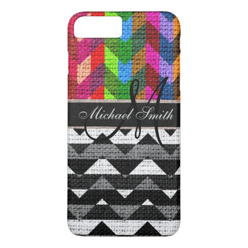 Monogram Colorful Chevron Zigzag Burlap Jute 2 iPhone 8 Plus7 Plus Case