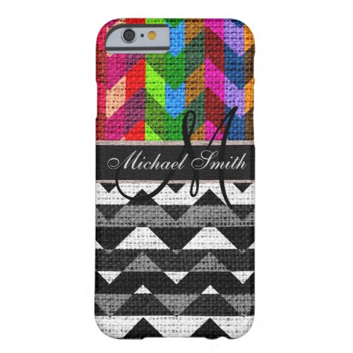 Monogram Colorful Chevron Zigzag Burlap Jute 2 Barely There iPhone 6 Case