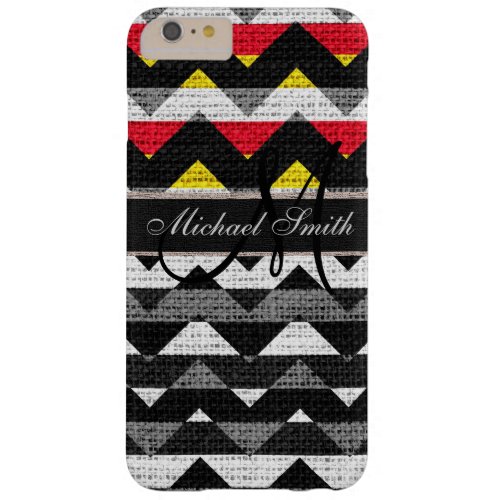 Monogram Colorful Chevron Zigzag Burlap Jute 3 Barely There iPhone 6 Plus Case