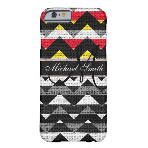 Monogram Colorful Chevron Zigzag Burlap Jute 3 Barely There iPhone 6 Case