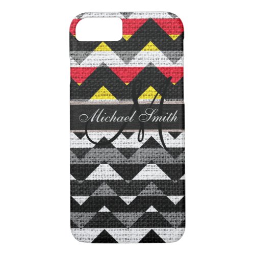 Monogram Colorful Chevron Zigzag Burlap Jute 3 iPhone 87 Case