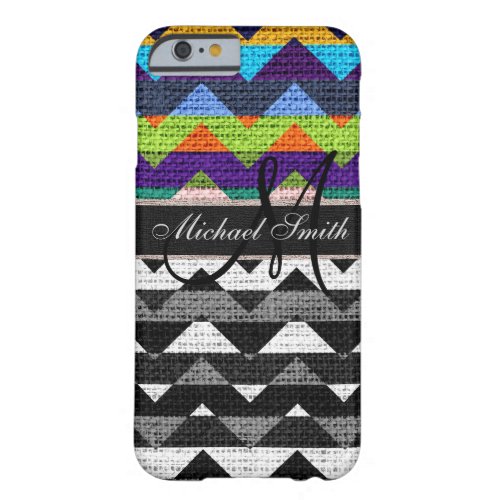 Monogram Colorful Chevron Zigzag Burlap Jute 4 Barely There iPhone 6 Case