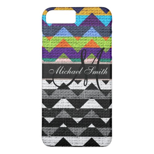 Monogram Colorful Chevron Zigzag Burlap Jute 4 iPhone 8 Plus7 Plus Case