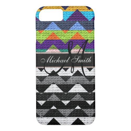 Monogram Colorful Chevron Zigzag Burlap Jute 4 iPhone 87 Case