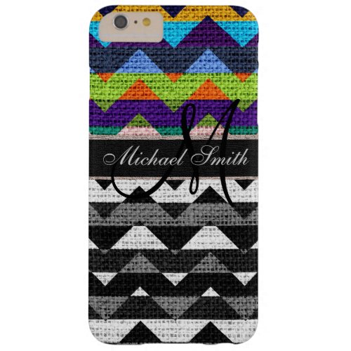 Monogram Colorful Chevron Zigzag Burlap Jute 4 Barely There iPhone 6 Plus Case