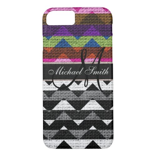 Monogram Colorful Chevron Zigzag Burlap Jute 5 iPhone 87 Case