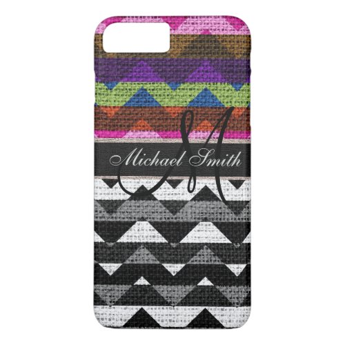 Monogram Colorful Chevron Zigzag Burlap Jute 5 iPhone 8 Plus7 Plus Case