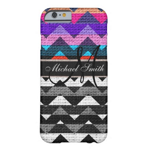 Monogram Colorful Chevron Zigzag Burlap Jute 6 Barely There iPhone 6 Case