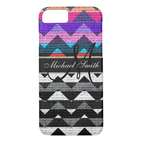 Monogram Colorful Chevron Zigzag Burlap Jute 6 iPhone 87 Case