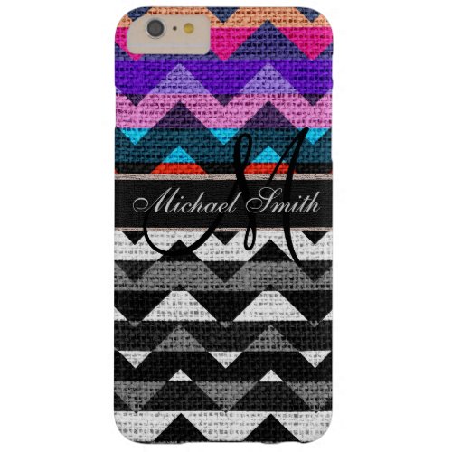 Monogram Colorful Chevron Zigzag Burlap Jute 6 Barely There iPhone 6 Plus Case