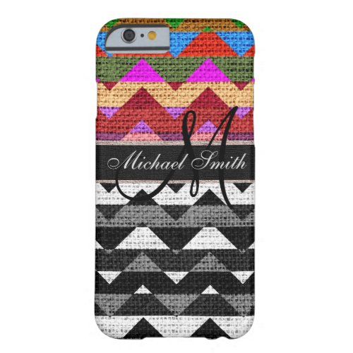 Monogram Colorful Chevron Zigzag Burlap Jute 7 Barely There iPhone 6 Case