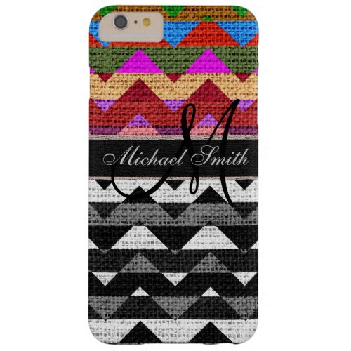 Monogram Colorful Chevron Zigzag Burlap Jute 7 Barely There iPhone 6 Plus Case