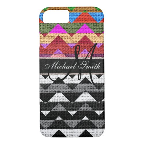 Monogram Colorful Chevron Zigzag Burlap Jute 7 iPhone 87 Case