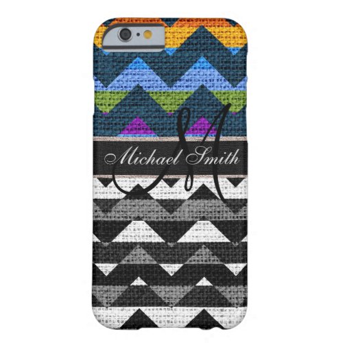 Monogram Colorful Chevron Zigzag Burlap Jute 8 Barely There iPhone 6 Case