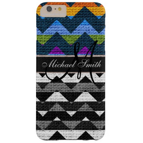 Monogram Colorful Chevron Zigzag Burlap Jute 8 Barely There iPhone 6 Plus Case