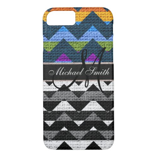 Monogram Colorful Chevron Zigzag Burlap Jute 8 iPhone 87 Case