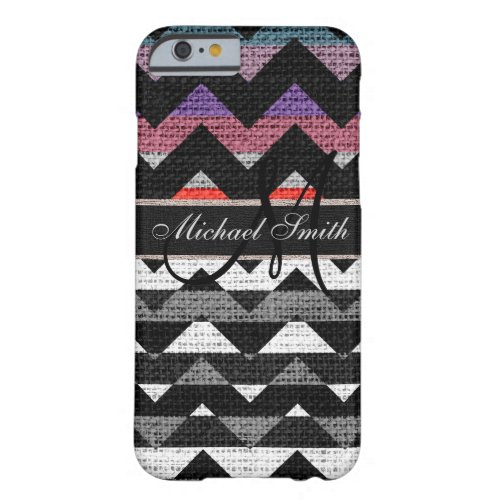 Monogram Colorful Chevron Zigzag Burlap Jute 9 Barely There iPhone 6 Case