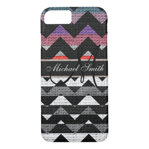 Monogram Colorful Chevron Zigzag Burlap Jute 9 iPhone 87 Case