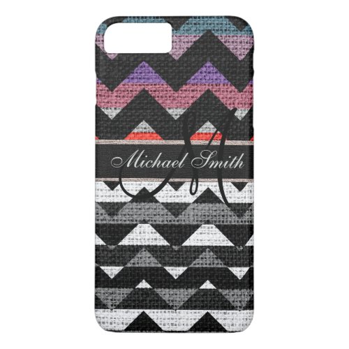 Monogram Colorful Chevron Zigzag Burlap Jute 9 iPhone 8 Plus7 Plus Case