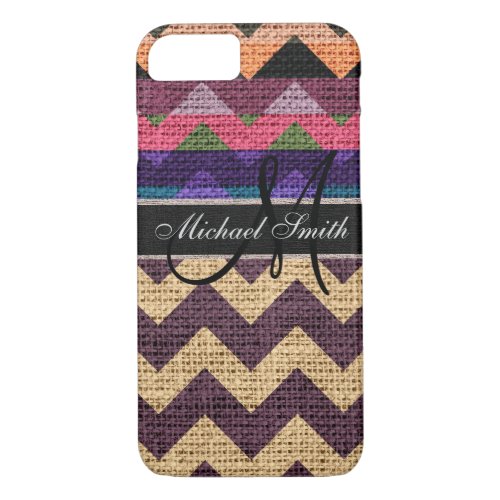 Monogram Colorful Chevron Zigzag Burlap Jute iPhone 87 Case