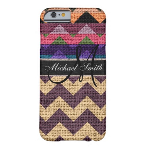 Monogram Colorful Chevron Zigzag Burlap Jute Barely There iPhone 6 Case