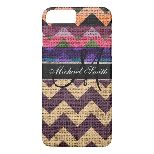 Monogram Colorful Chevron Zigzag Burlap Jute iPhone 8 Plus7 Plus Case