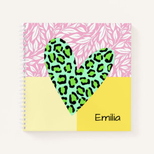 Monogram colorful collage background leaves heart notebook