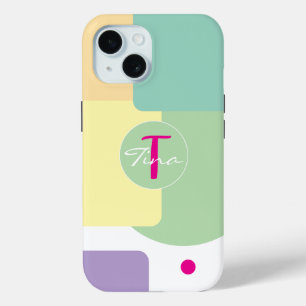 Monogram colorful color block green Pink iPhone 15 Case
