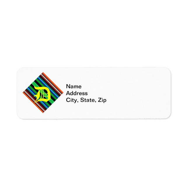 Monogram Colorful Diagonal Stripes Address Label (Front)