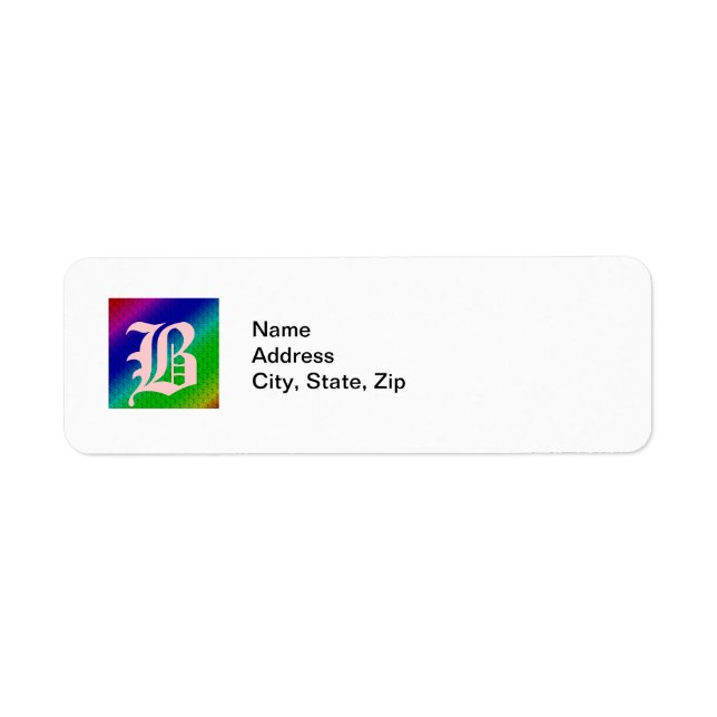 Monogram Colorful Diagonal Stripes and Flowers Label (Front)