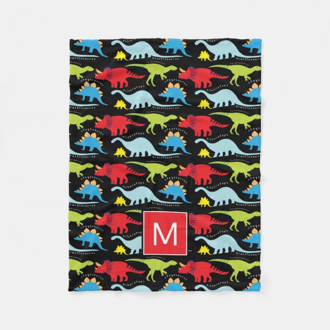 Monogram | Colorful Dinosaurs Fleece Blanket (Front)