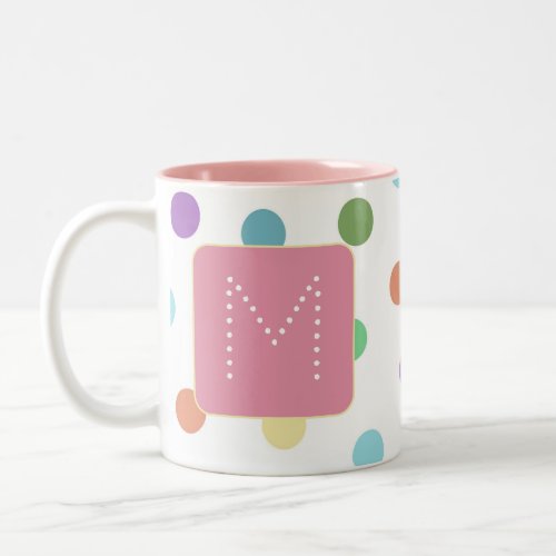 Monogram Colorful Dots Pattern Two_Tone Coffee Mug