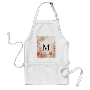 Monogram Colorful Fall leaves watercolor pastels Adult Apron