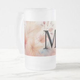 Monogram Colorful Fall leaves watercolor pastels Frosted Glass Beer Mug