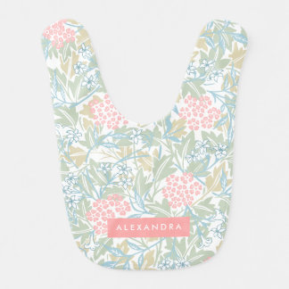 Monogram Colorful Floral Modern Vintage Green Pink Baby Bib