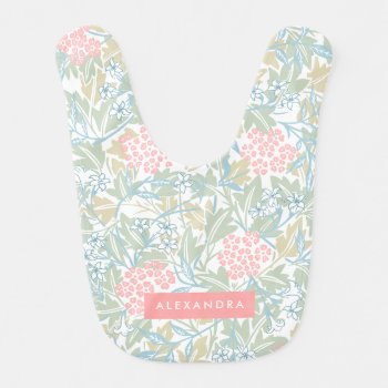 Monogram Colorful Floral Modern Vintage Green Pink Baby Bib by StyleDesignLove at Zazzle