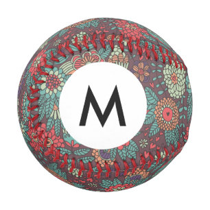 Monogram Colorful floral pattern in cartoon style Baseball