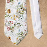 Monogram Colorful Floral Pattern on White Neck Tie<br><div class="desc">[The printed monogram will be centered and straight, unlike shown in the mock-up photo.] This is a standard size tie with a colorful Dutch Golden Age floral pattern on a white background. Easily change the printed monogram initials, using the Template provided. Dimensions are 55" long, 4" at widest point, monogram...</div>