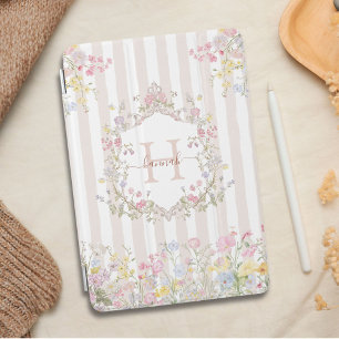 Monogram Colorful Floral Rococo Art Stripes iPad Mini Cover