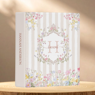 Monogram Colorful Floral Rococo Style Stripes Mini Binder