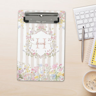 Monogram Colorful Floral Rococo Style Stripes Mini Clipboard